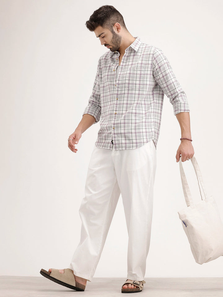 Regular Fit Checkered Shirt | Purple