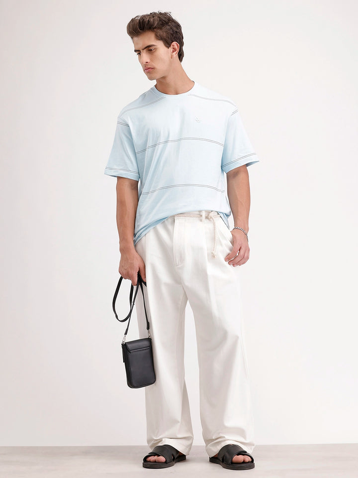 Oversized Stripes Printed T-Shirt | Light Blue