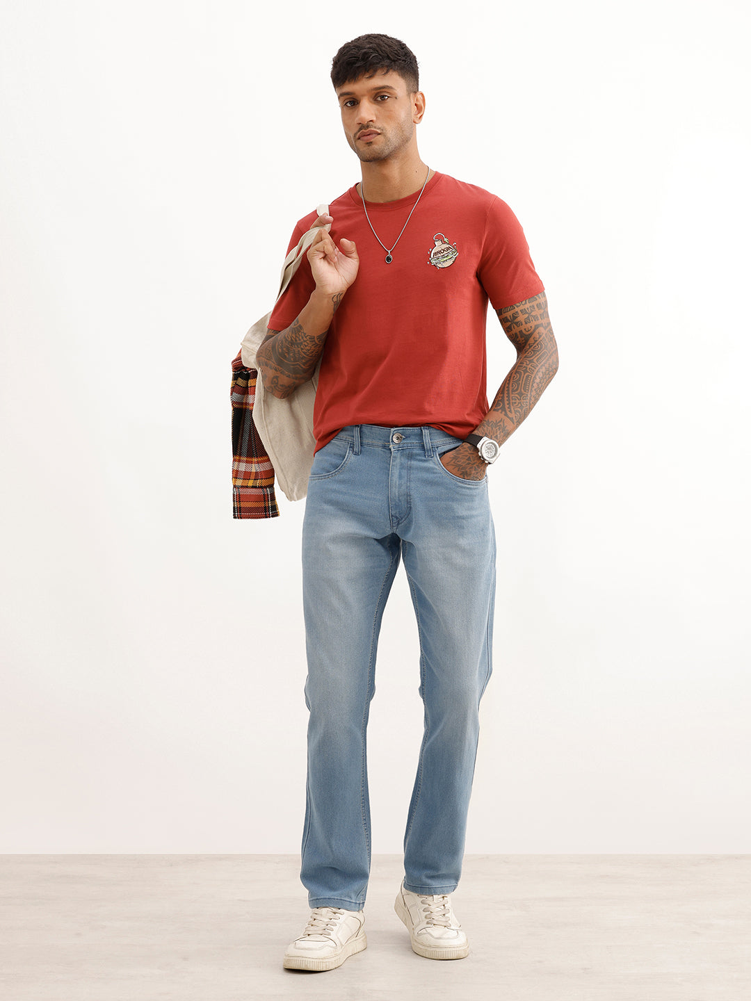 Straight Fit Faded Denim Jeans | Light Blue