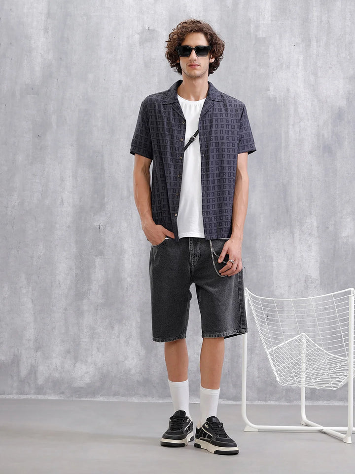 Casual AOP Resort Collar Shirt | Black