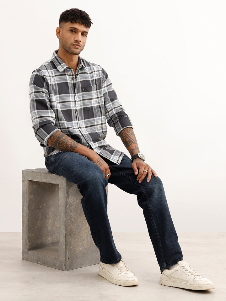 Slim Fit Checkered Shirt | Grey
