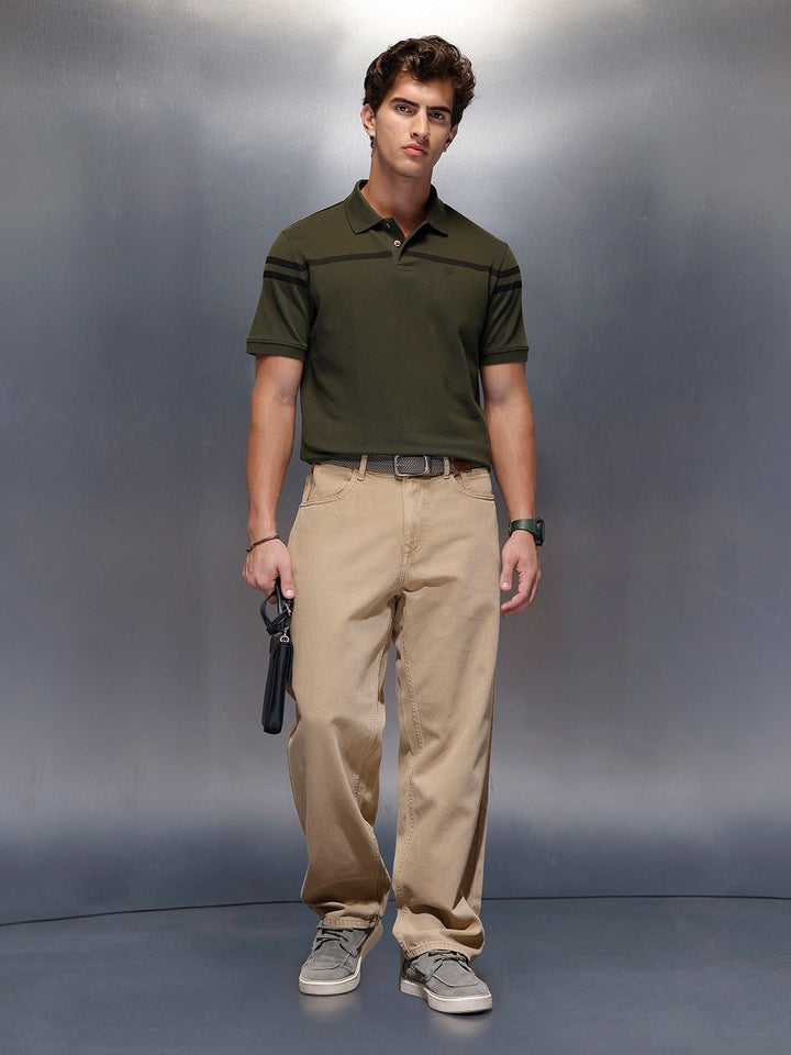 Classic Placement Printed  Polo T-Shirt   |  Olive