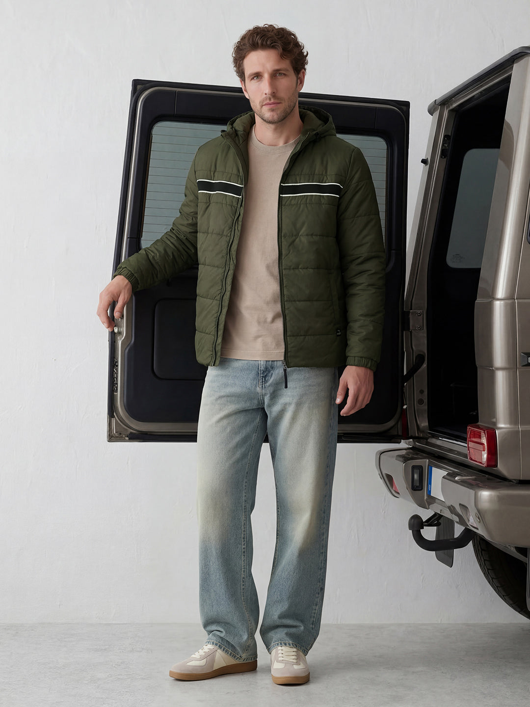 Solid Hooded Puffer Jacket | Olive