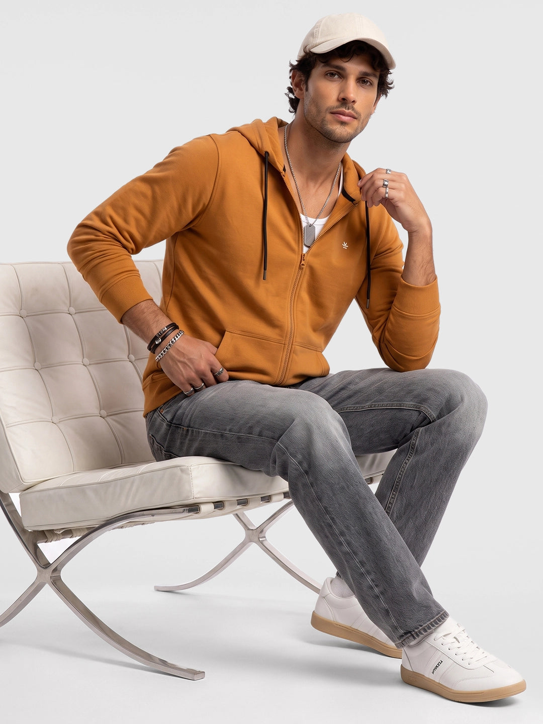 Solid Zipper Hooded Sweatshirt | Orange | WNSS0609