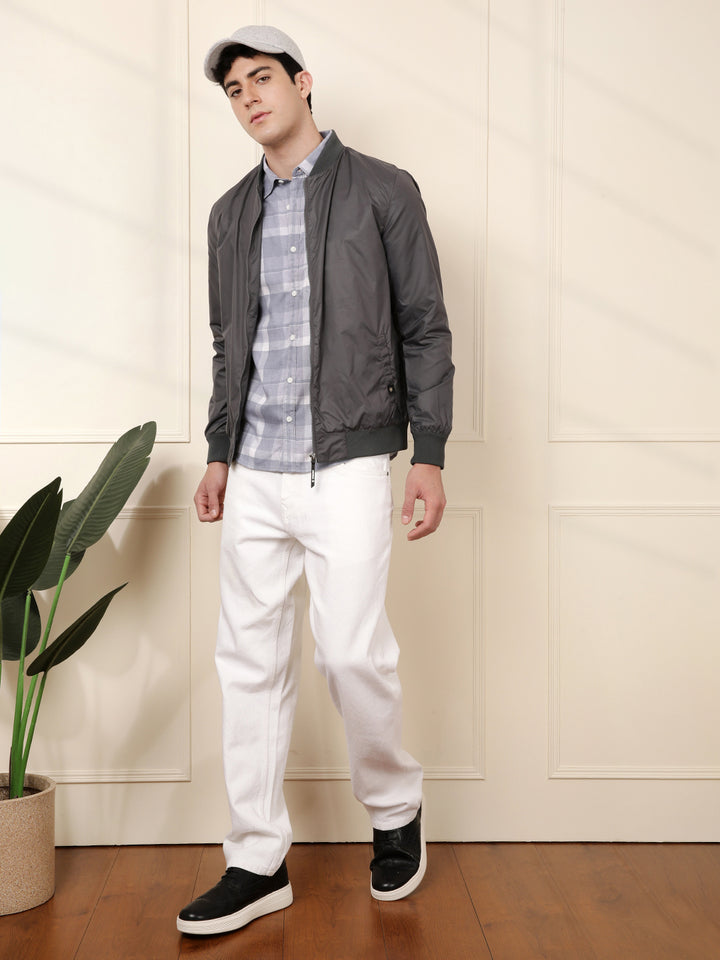 Grey Nylon Bomber Jacket