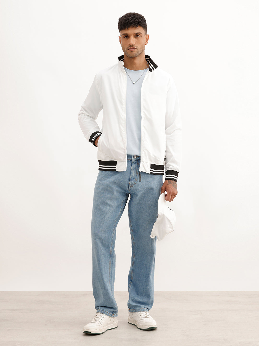 Classic Contrast Collar Jacket | White