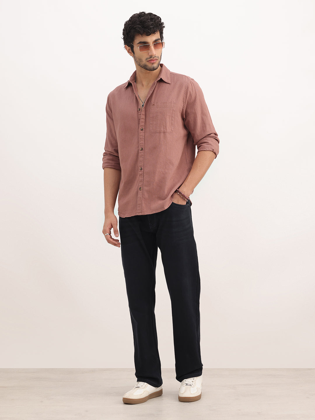 Solid Slim Fit Full Sleeve Shirt | Light Brown