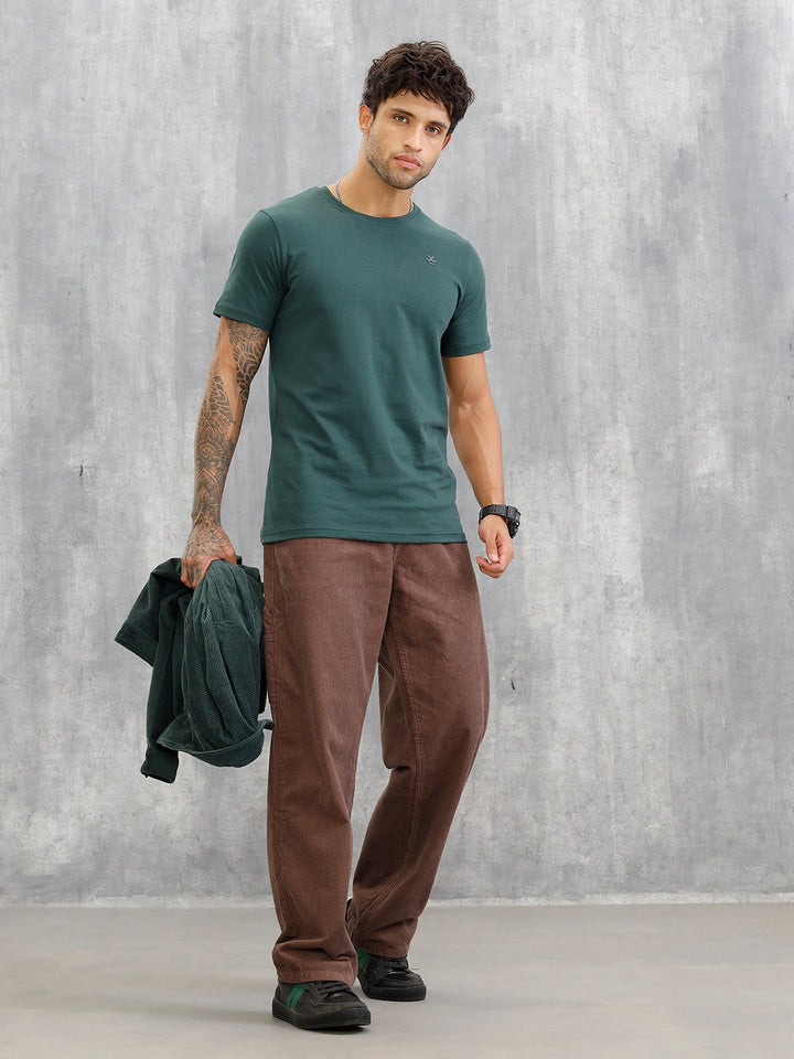 Hd Logo Printed Regular Fit T-shirt with Cut And Sew At Back | Dark Green