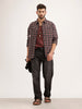 Oversized Fit Double Pocket Checkered Shirt | Black