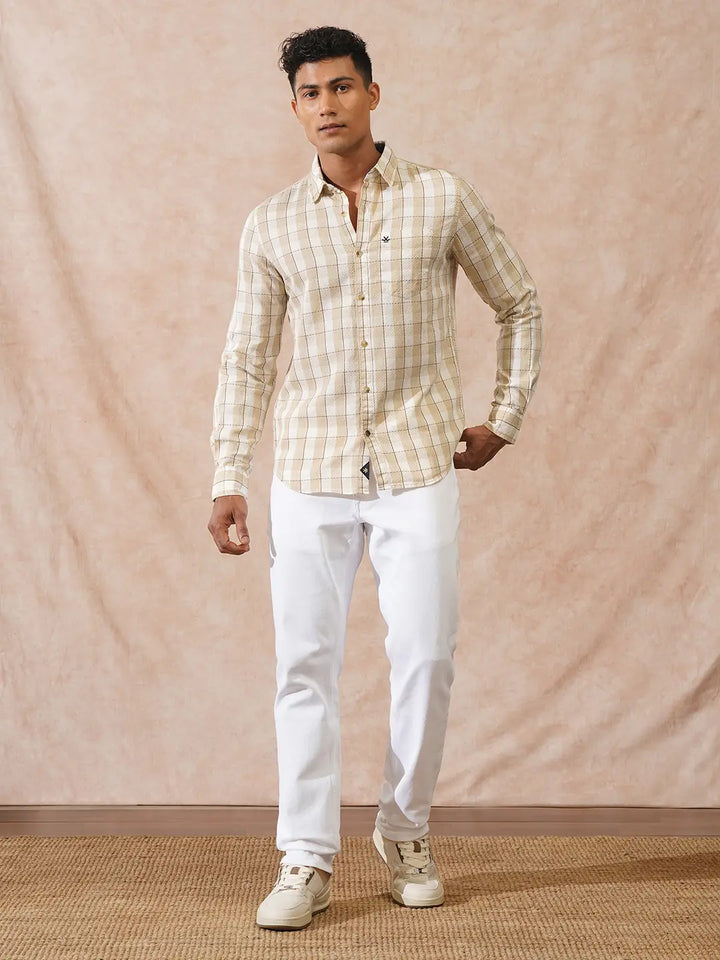 Textured Tonal Check Shirt | Beige
