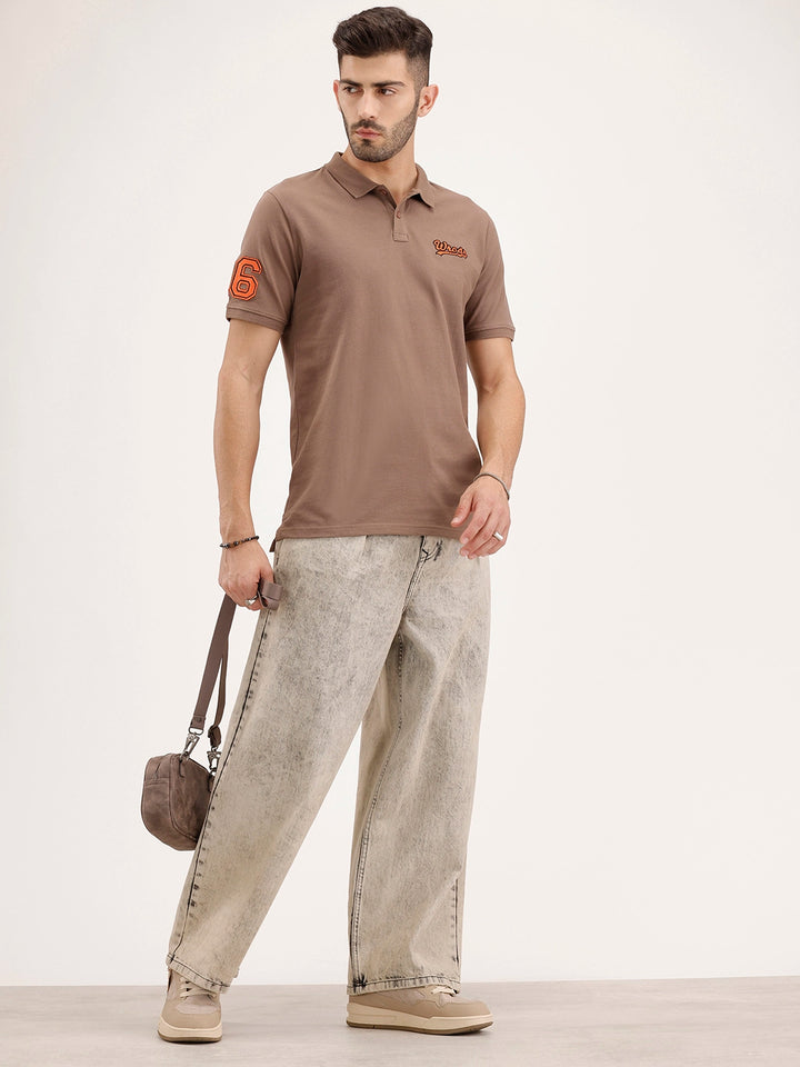 Regular Fit Embroidered Patch Polo T-Shirt | Brown