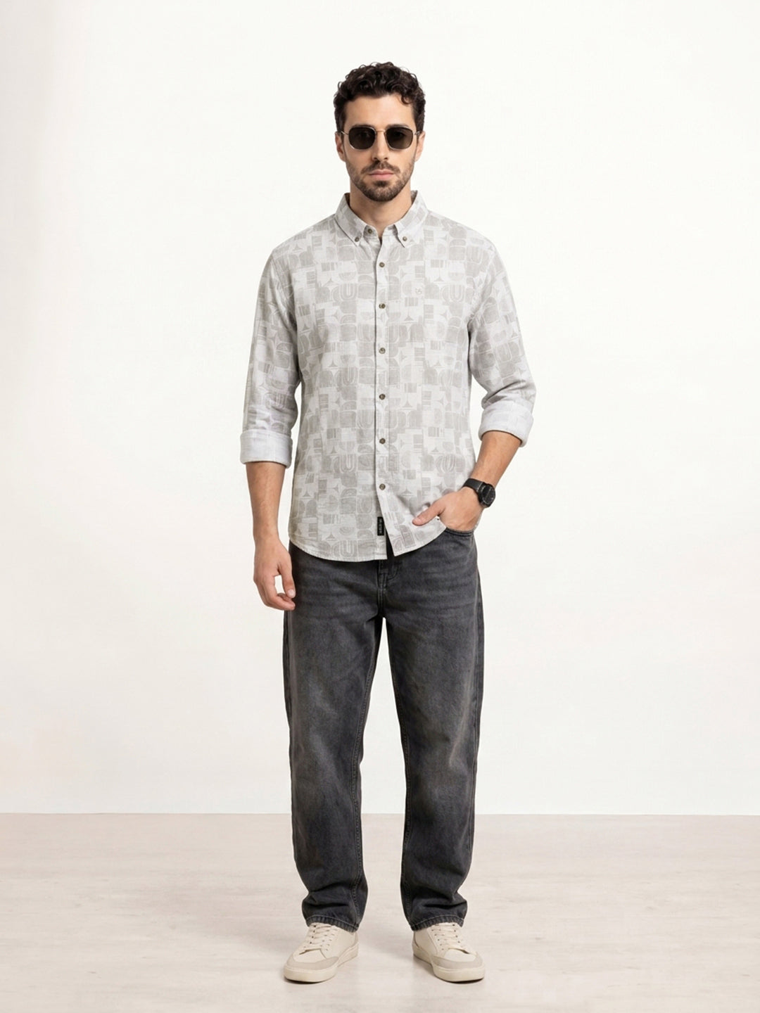 Slim Fit AOP Full Sleeve Shirt | Grey