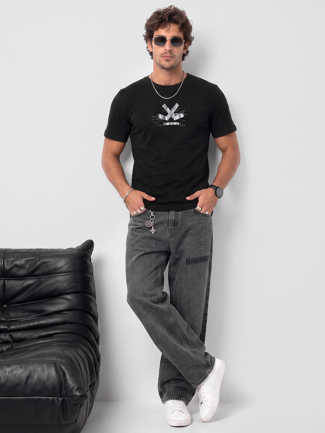 Regular Fit Foil Printed T-Shirt | Black | WRTS0310F