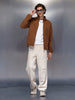 Men’s brown textured zip-up jacket | Brown