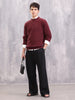 Structured Round Neck Comfort Fit Pullover | Wine