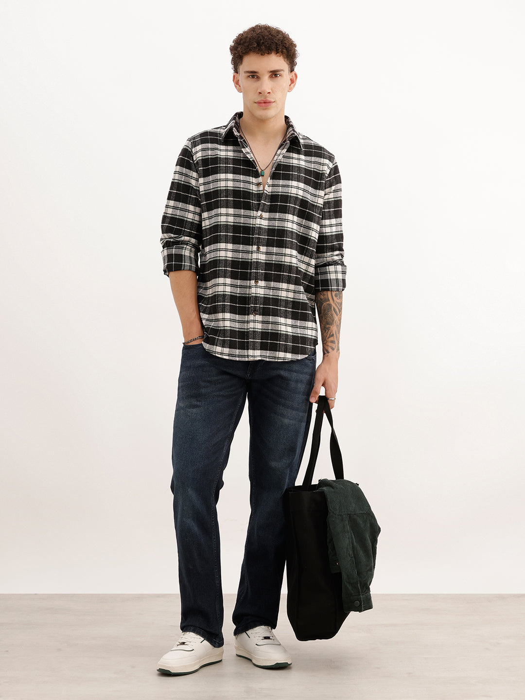 Slim Fit Full Sleeve Checkered Shirt | Black | WSH02FSSL0332S
