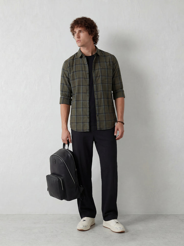 Regular Fit Checkered Shirt | Olive