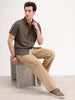 Slim Fit Textured Half Sleeve Shirt | Olive