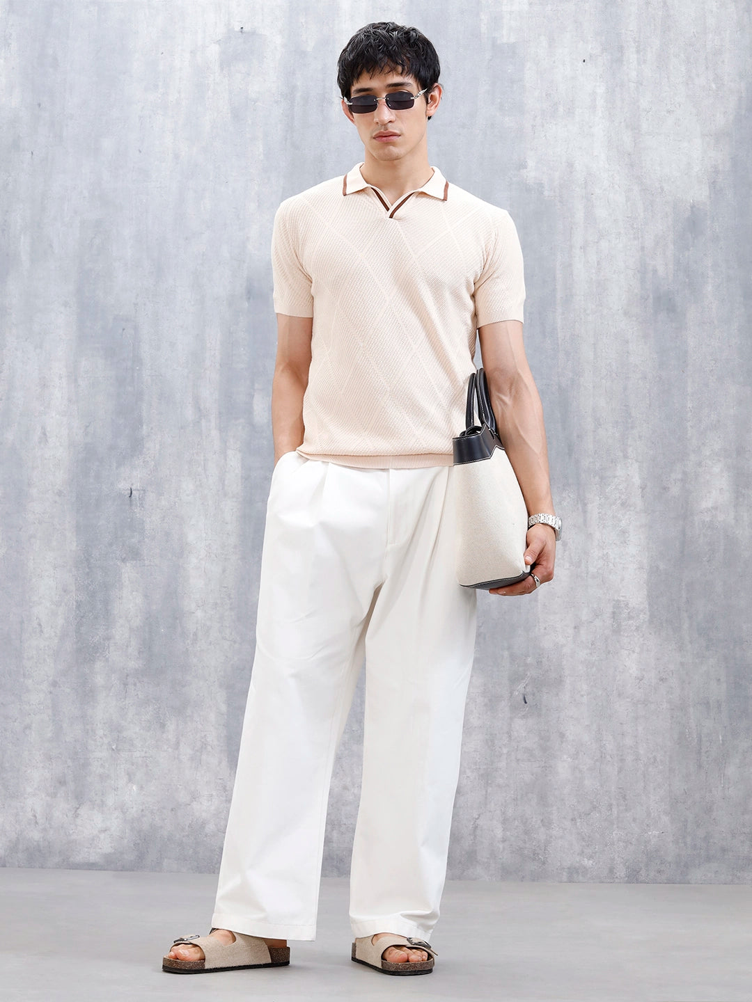 Men's Textured Slim Fit Polo Tshirt | Beige
