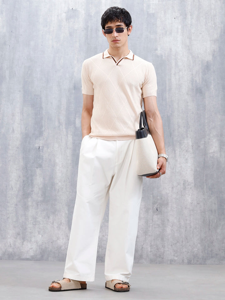 Men's Textured Slim Fit Polo Tshirt | Beige
