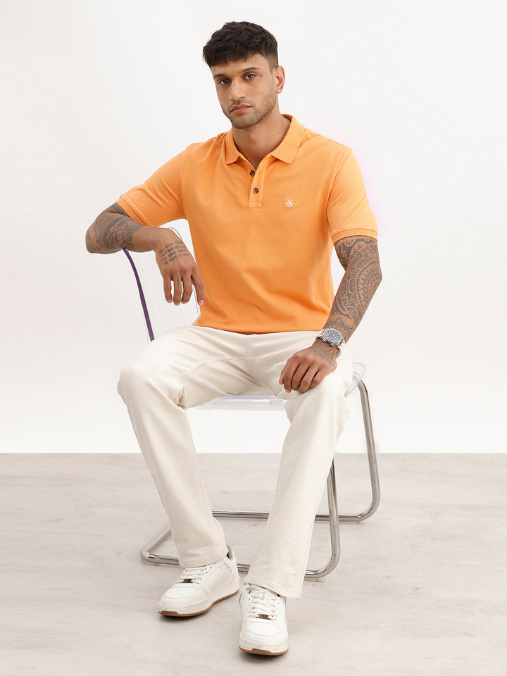 Solid Slim Fit Polo T-Shirt | Orange