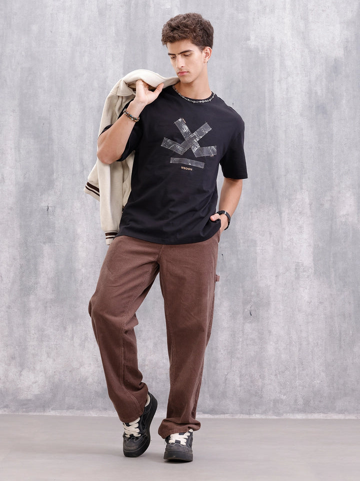 Brand Carrier Oversized Fit Casual Look T-Shirt | Black