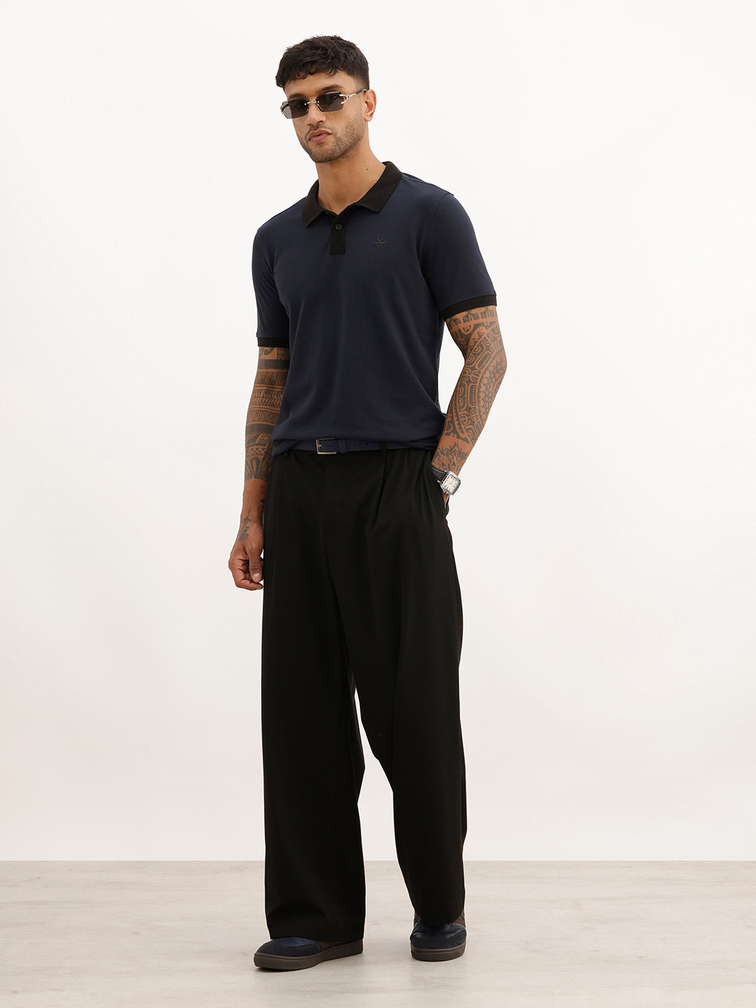 Solid Slim Fit Polo T-Shirt | Navy Blue