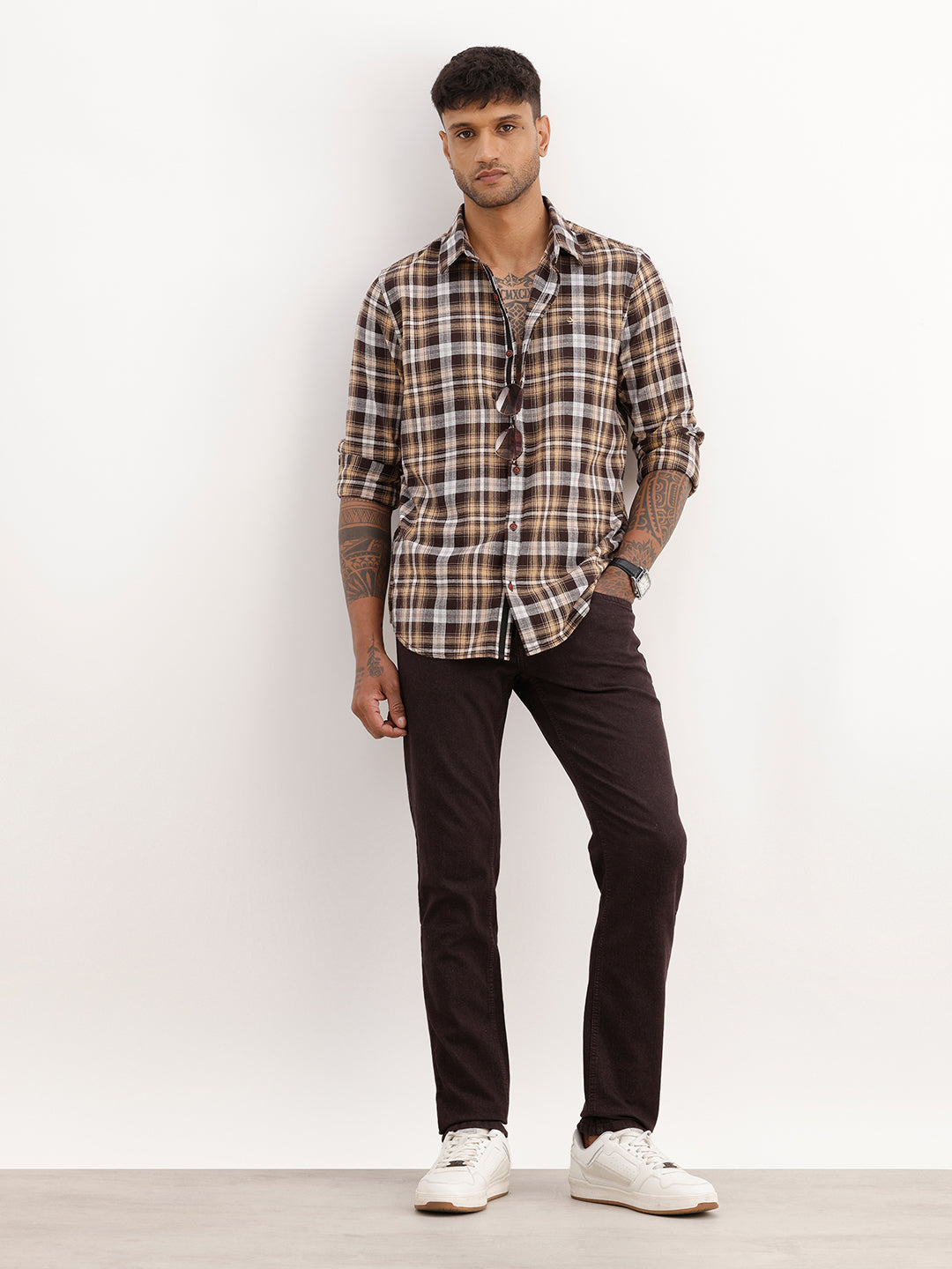 Classic Slim Fit Checkered Shirt | Yellow