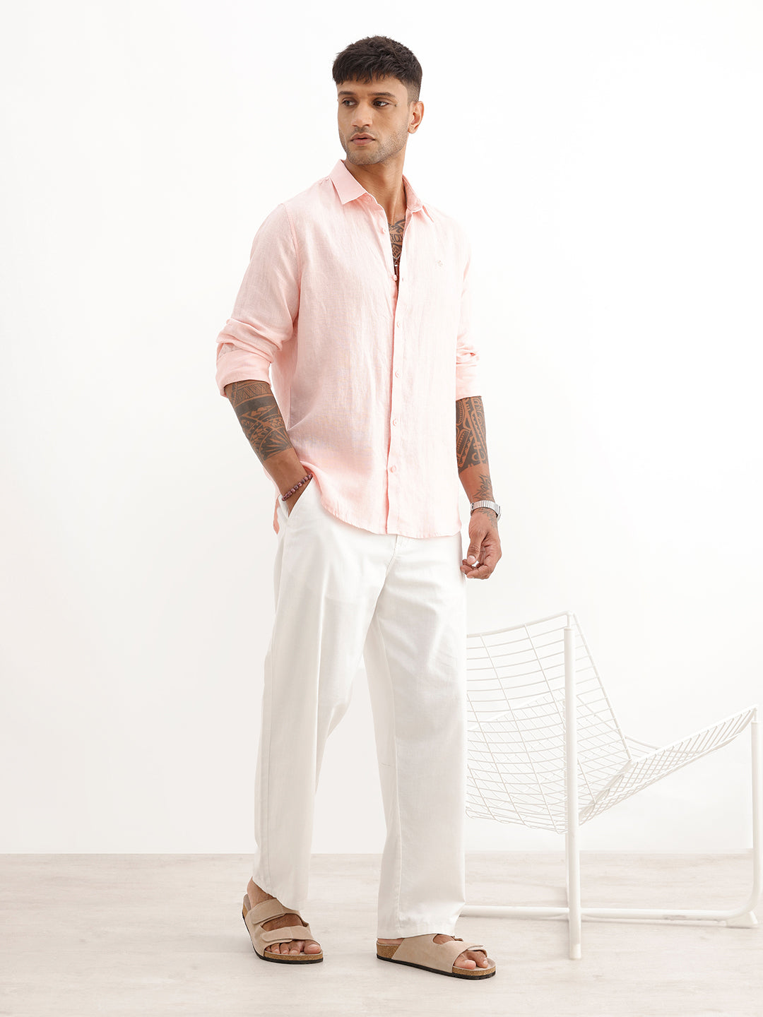 Solid Slim Fit Full Sleeve Shirt | Pink