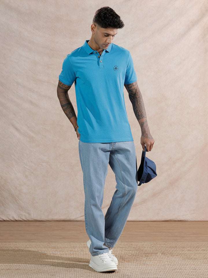 Solid Slim Fit Polo T-Shirt | Blue