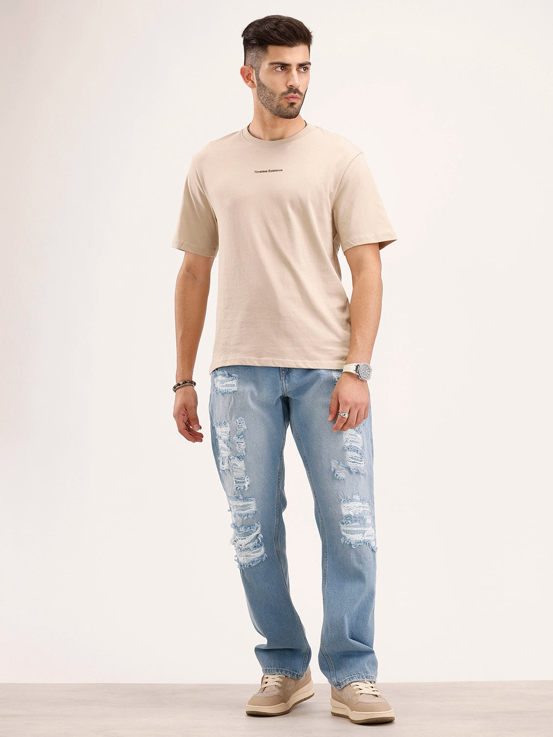 Oversized Fit Placement Printed T-Shirt | Beige