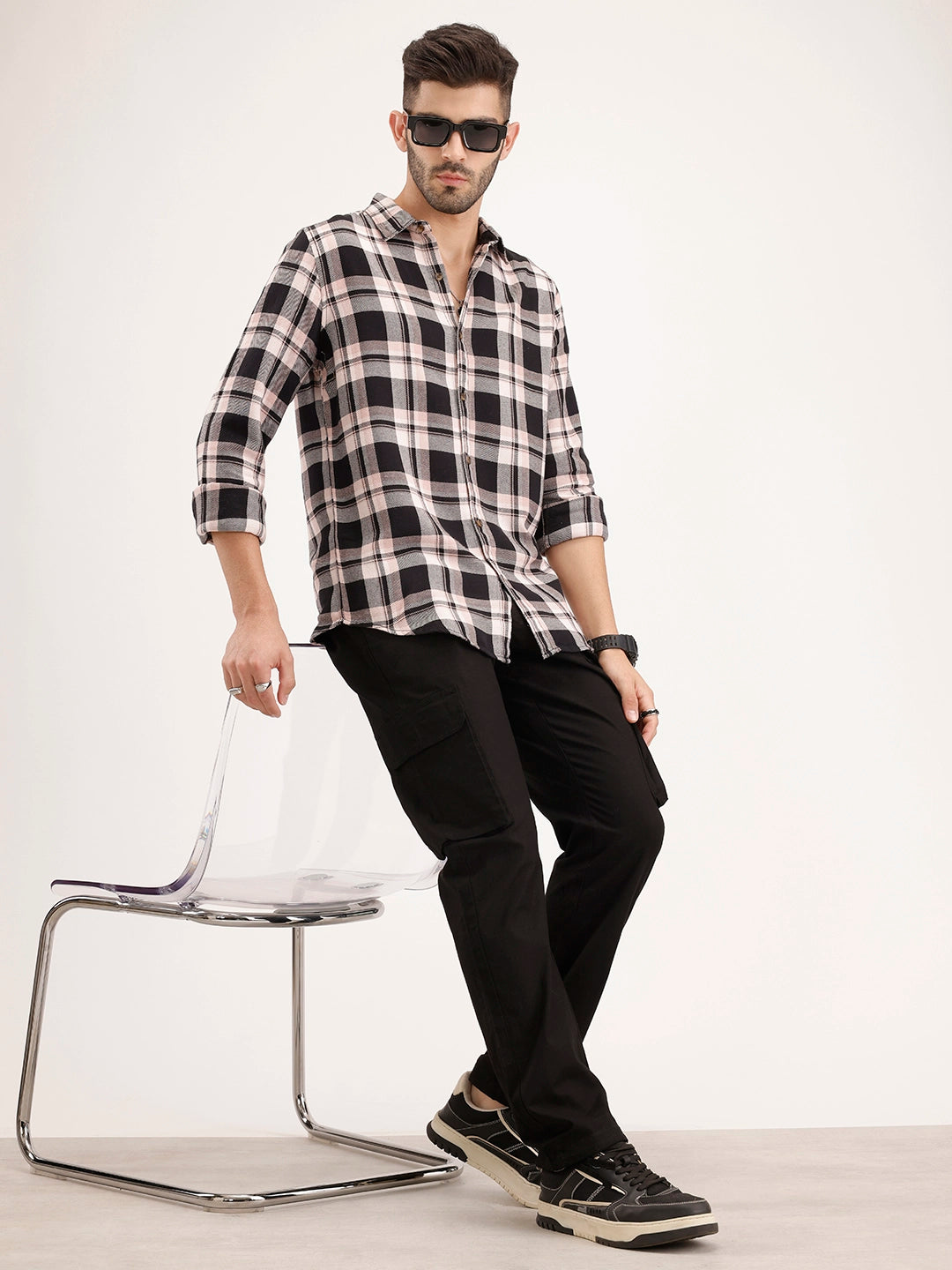 Straight Fit Textured Cargo Trouser | Black