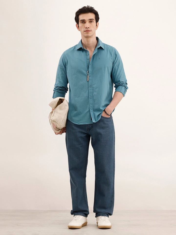 Solid Regular Fit 100% Cotton Shirt | Teal