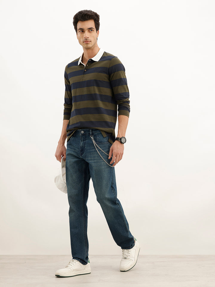 Classic Contrast Collar Full Sleeve Polo T-Shirt | Olive