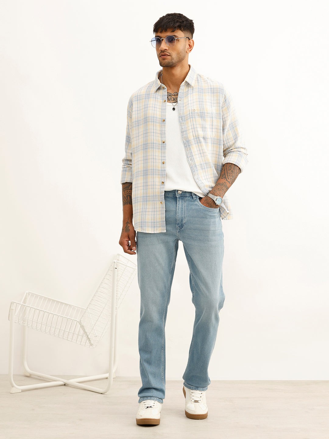 Washed Straight Fit Denim Jeans | Light Blue