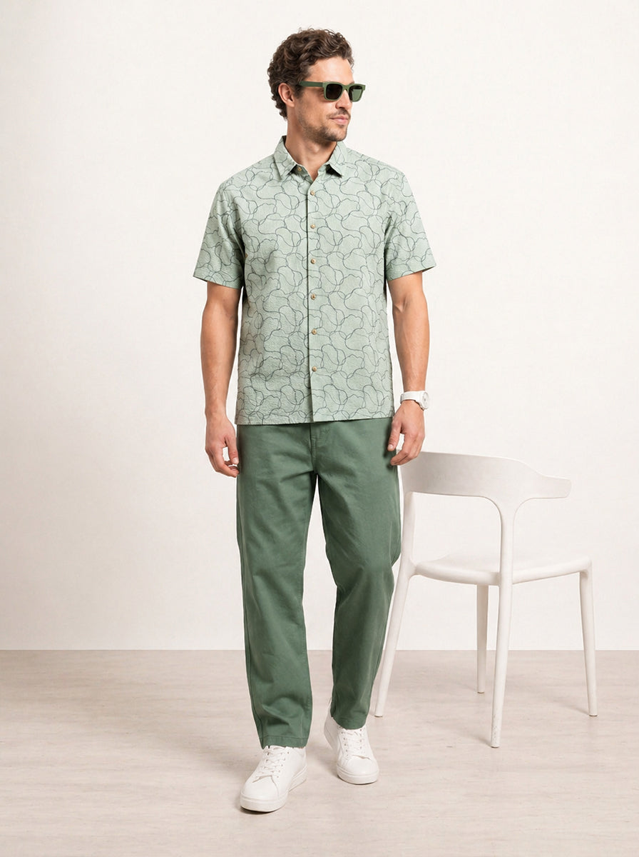 Textured Comfort Fit AOP Shirt | Light Green