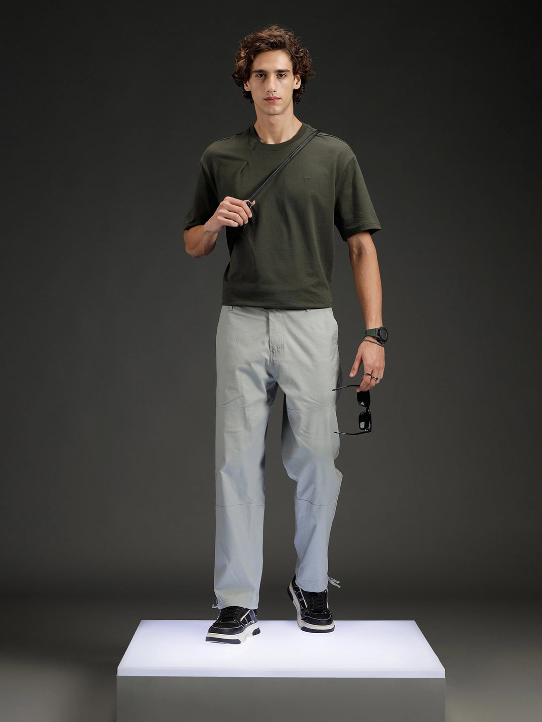 Men's casual cut&sew loose fit trousers | Grey
