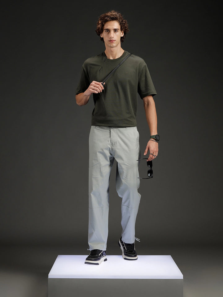 Men's casual cut&sew loose fit trousers | Grey