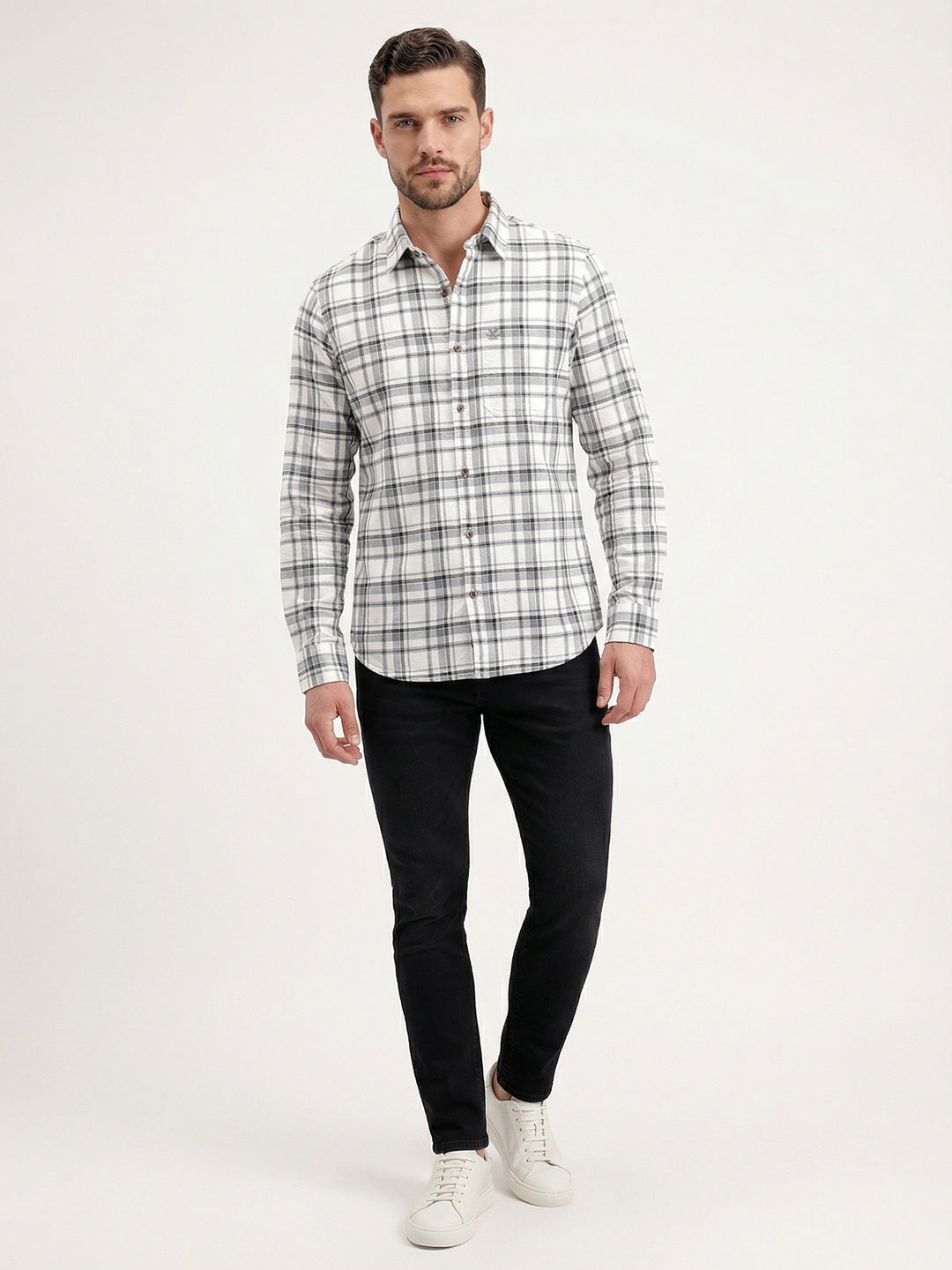 Slim Fit Checkered Shirt | White