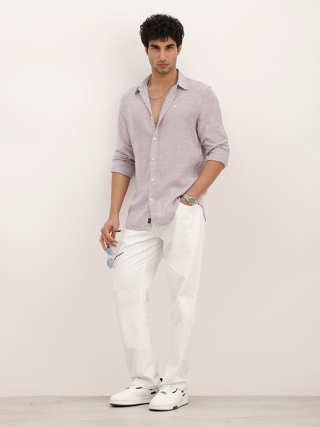 Slim Fit Striped Full Sleeve Shirt | Purple