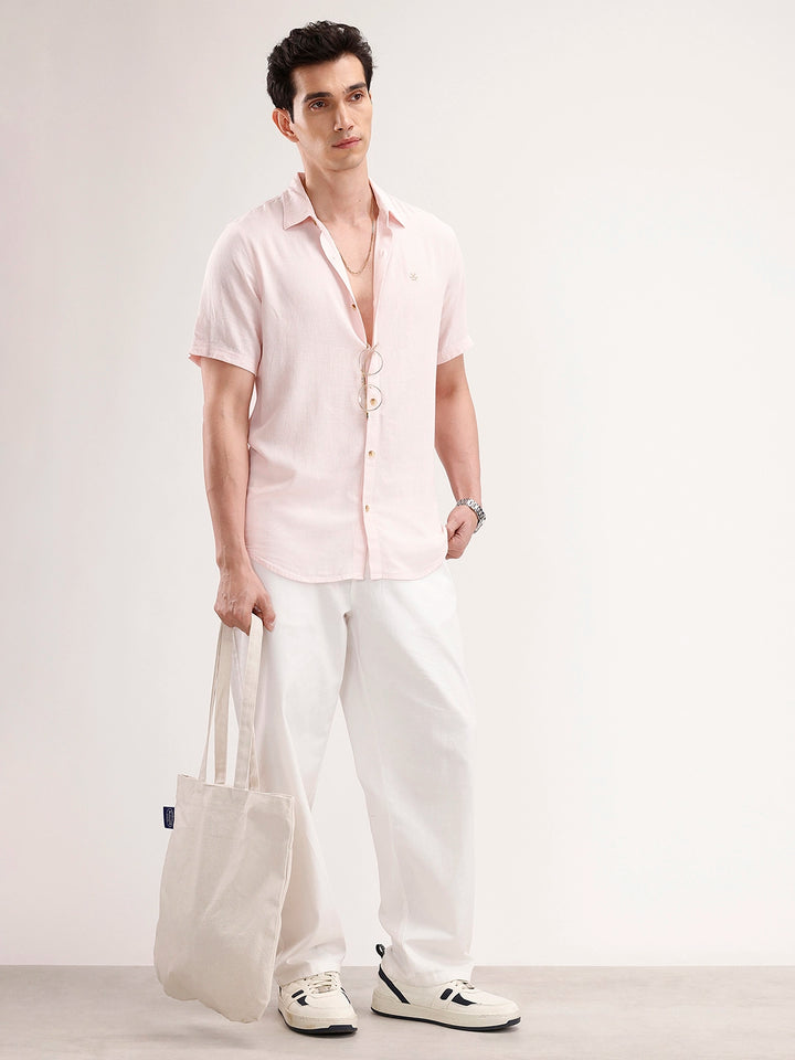 Slim Fit Linen Blend Shirt | Pink