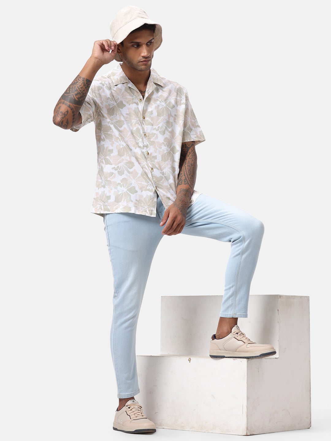 Beige Floral AOP Spoyl Shirt