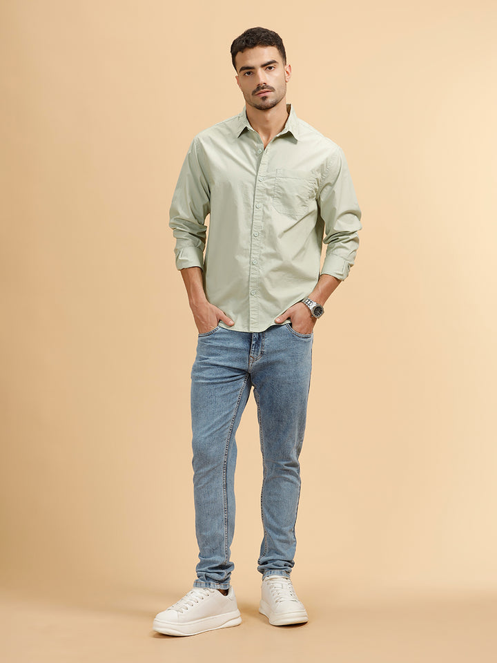 Solid Poplin Slim Fit Shirt | Light Green