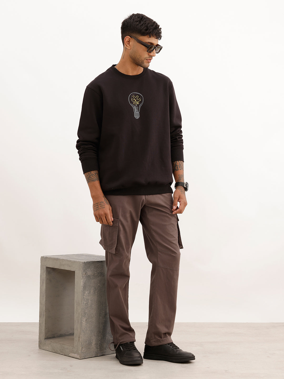 Comfort Fit Placement Printed Sweatshirt | Black