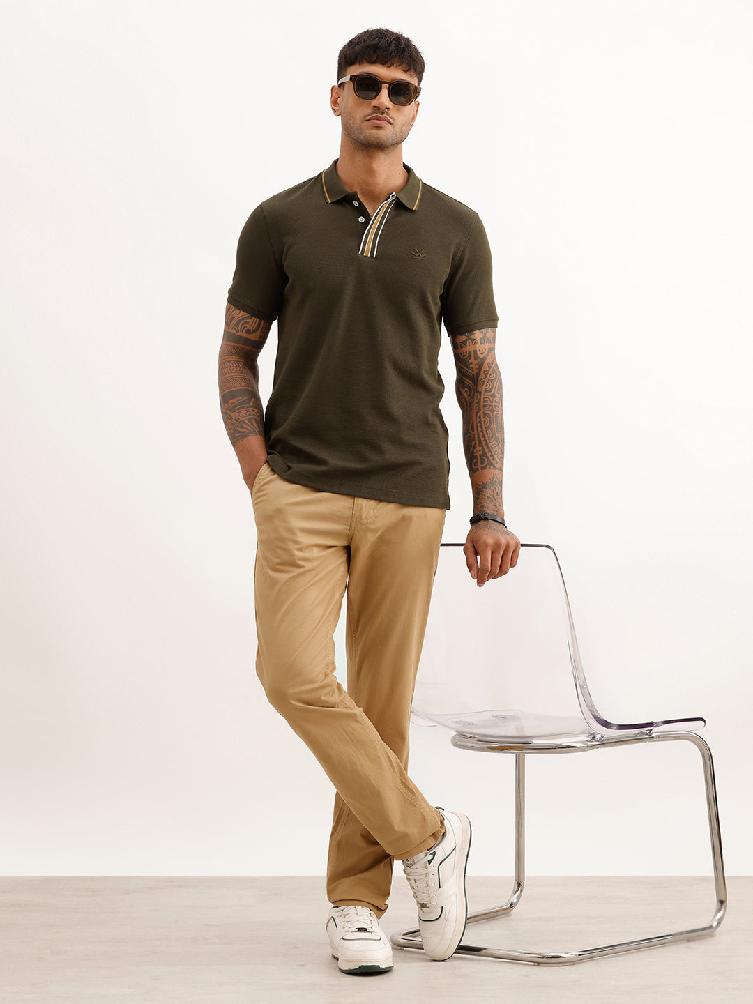 Slim Fit Tipping Collar Polo T-Shirt | Olive | WPT02HSSL1209S