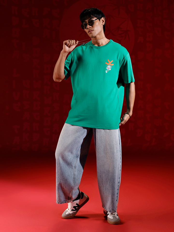 Playful chest print oversized T-shirt | Green