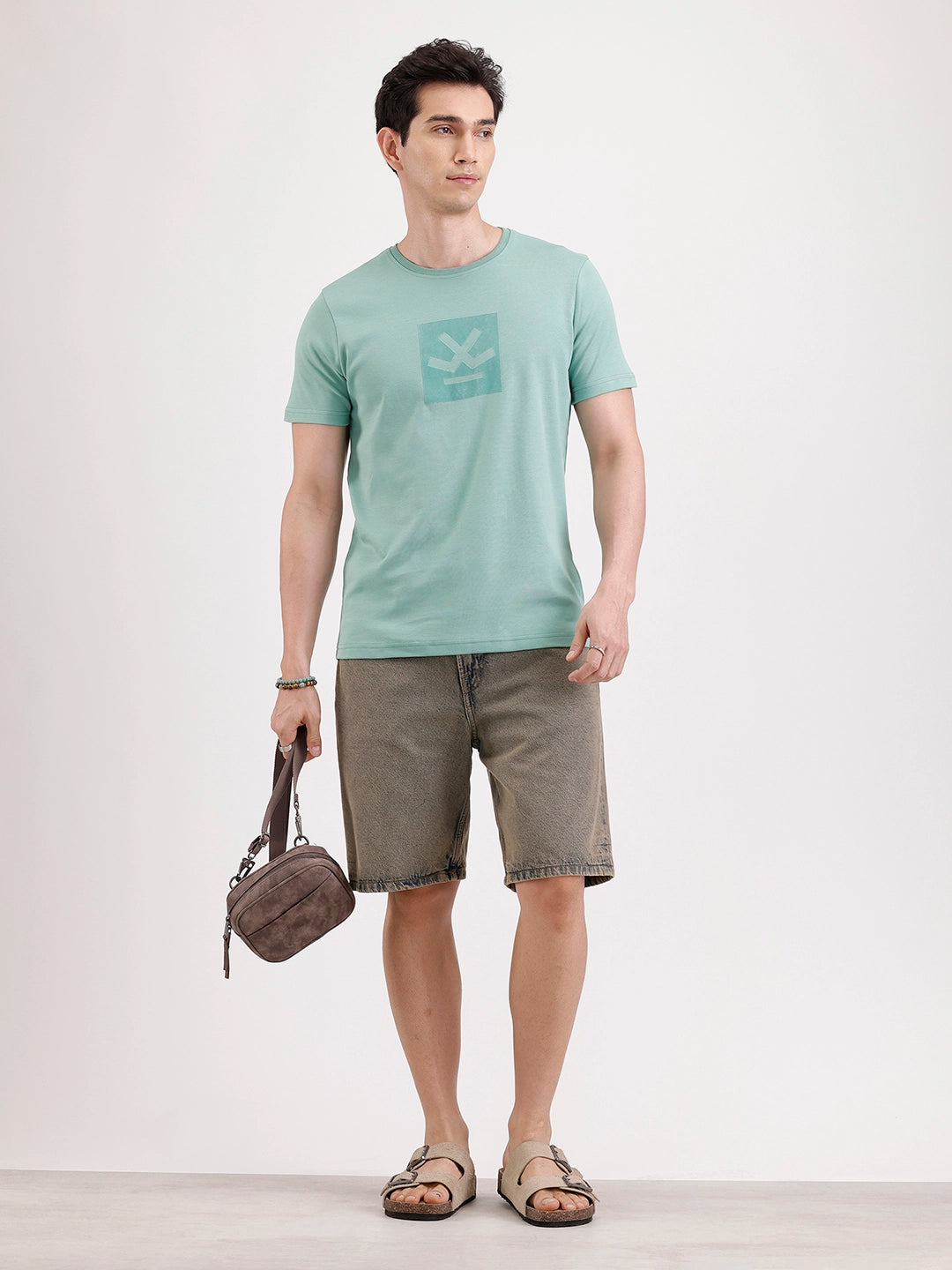 Solid Flock Printed T-Shirt  | Green