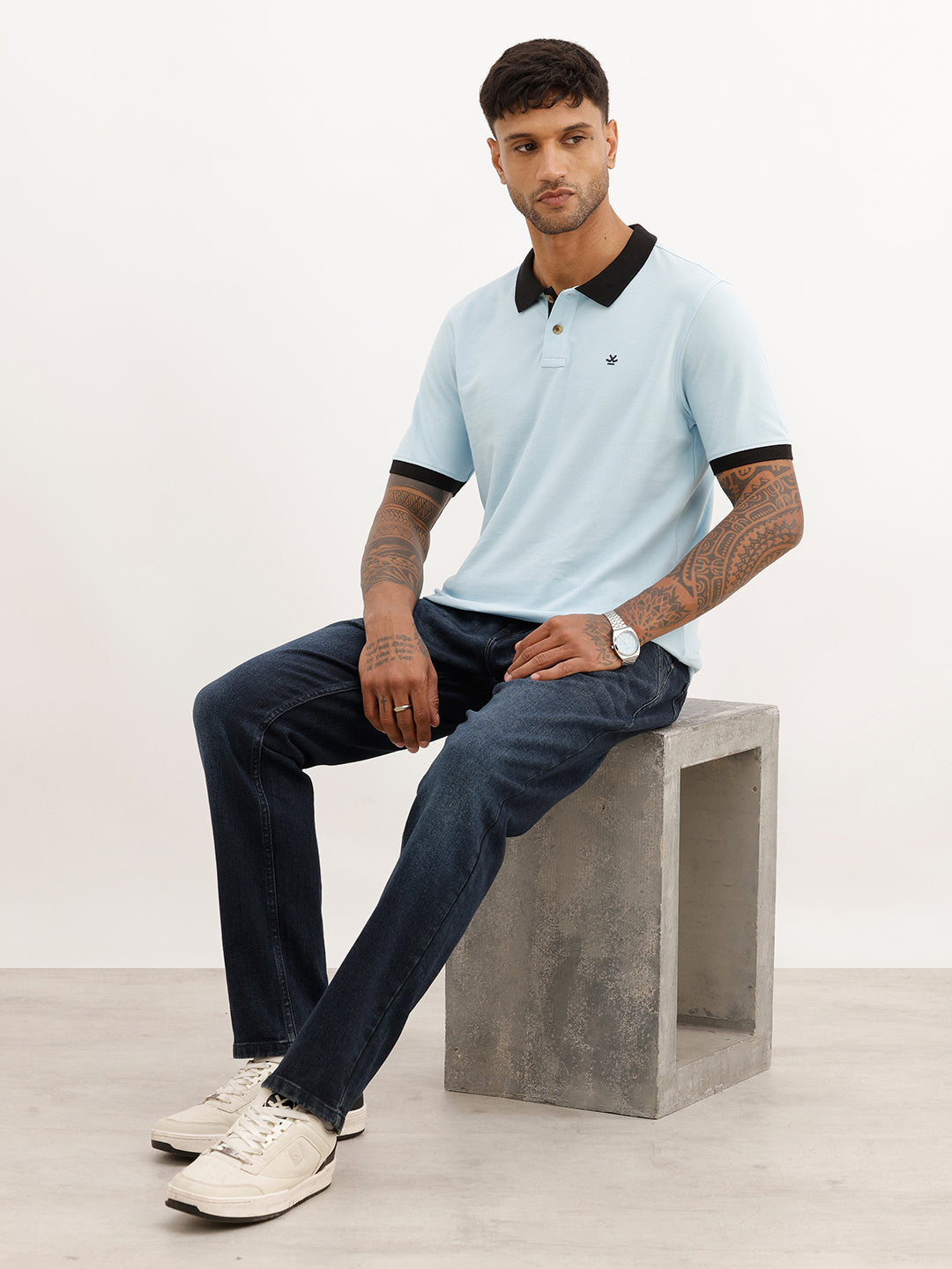 Slim Fit Contrast Sleeve Polo T-Shirt | Off White