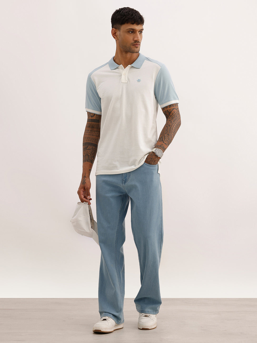 Classic Contrast Sleeves Polo T-Shirt | White | WWTS312F