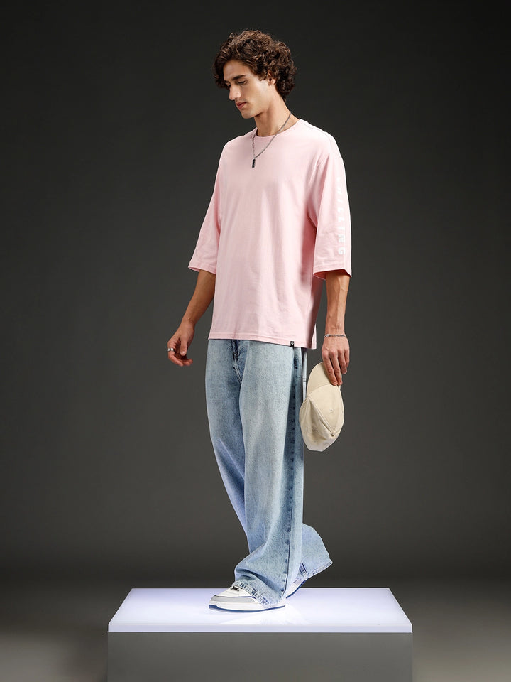 Men's Oversized Placement Print T-shirt | Pink